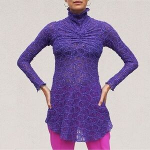 Sies Marjan Willie Lace Ruched Center Purple Turtleneck Long Sleeve Tunic Top